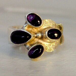 Vintage Sterling Silver Amethyst Ring Size 8 Modernist Brutalist Statement